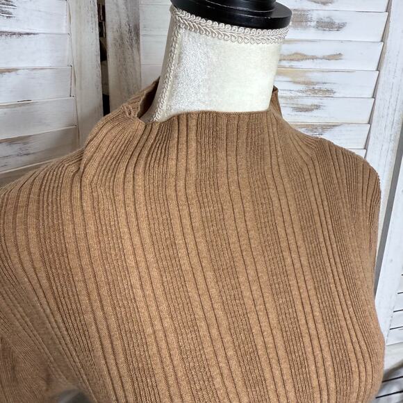 MADEWELL Women's Leaton M Lightweight Ribbed Mock Sweater Heather Caramel Brown - Picture 9 of 15